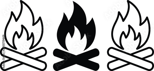 Three stylized campfire icons with varying flame intensities and colors