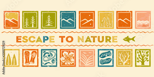 escape to nature banner with colorful nature scenes and text high quality professional detailed modern