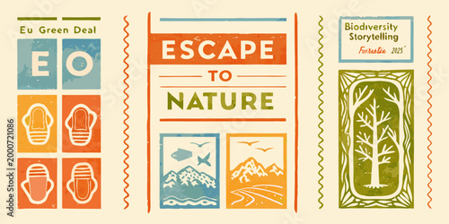 escape to nature banner with colorful illustrations and text high quality professional detailed modern elegant