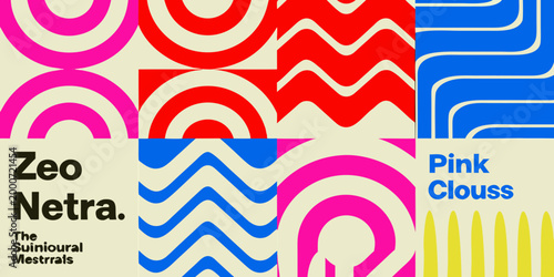 vibrant geometric patterns in pink red blue and yellow high quality professional detailed modern elegant