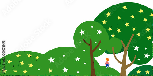 illustration of child standing among starry trees on white background high quality professional detailed modern