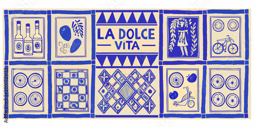 la dolce vita poster with italian cultural symbols and decorative patterns high quality professional detailed