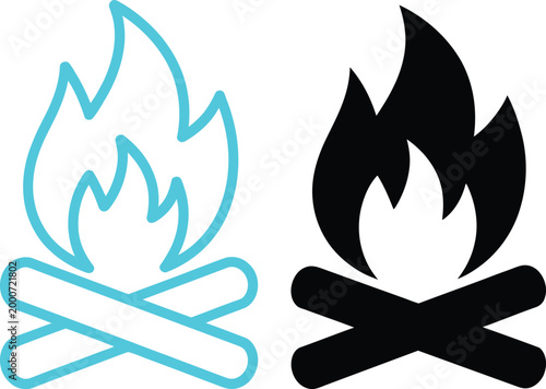 Two contrasting campfire illustrations with different artistic styles and colors