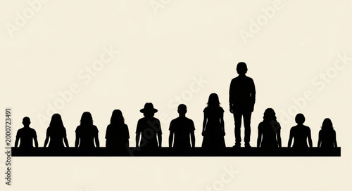 Slika na platnu Silhouette of a group of people standing in a line with one person taller than the rest