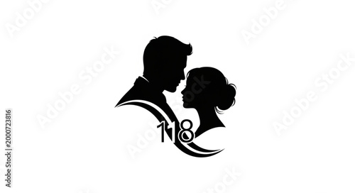 Konstfotografi Silhouette of a couple in love, romantic and tender moment, black and white