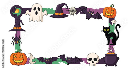 A Halloween-themed border filled with spooky cartoon characters