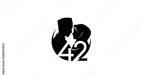 Silhouette of a couple with the number 42, representing love and connection.