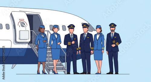 Airline Crew Standing By Airplane Ready For Flight.