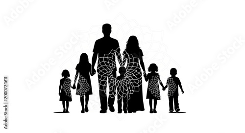 Silhouette of a Family Holding Hands Together in Unity.