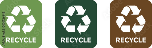 Recycle symbol icon set, sustainability arrows and waste management labels representing environmental protection eco friendly practices green awareness and recycling program design.