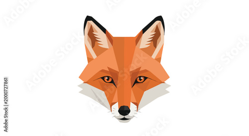 A geometric fox head with orange, white, and black colors