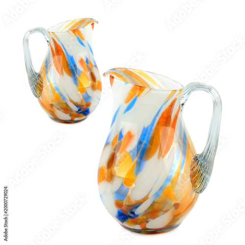 Handmade Colorful Murano Style Glass Pitchers Isolated on White