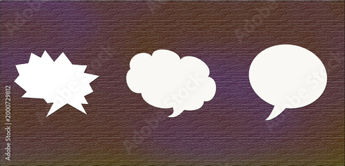 Closeup design speech bubbles style isolated dark brown background in media vector. pop art symbol for illustration advertising, wallpaper, art print, stock photo