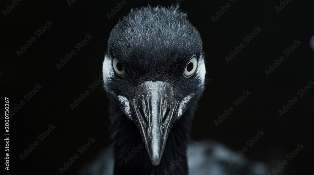 Fototapeta premium Angry crane close-up portrait against dark background