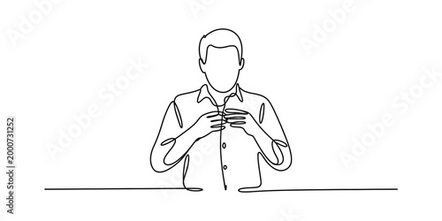 Man buttoning his shirt, continuous line drawing Vector, illustration