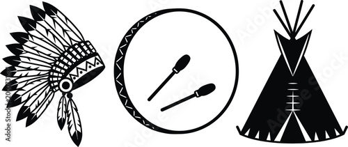 native american symbols in black and white vector design