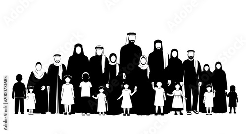 Photography Silhouette of a large family standing together in a group.
