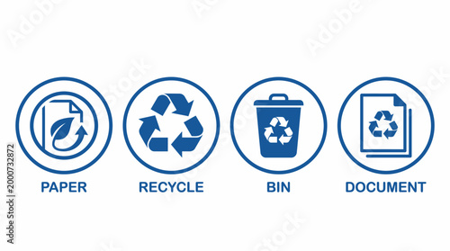 Recycling and waste management icons for environmental sustainability.