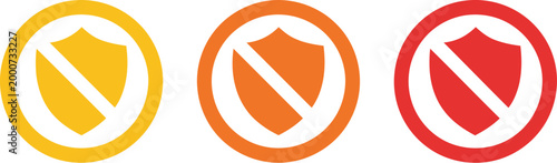 Security, shield prohibition icon set, vector collection of restricted access symbols representing cybersecurity protection privacy control blocking and safety alert concepts.
