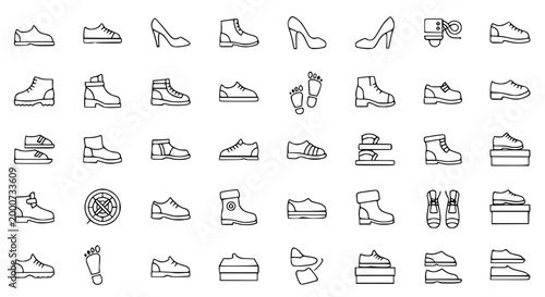 Collection of shoe icons, fashion and footwear illustrations