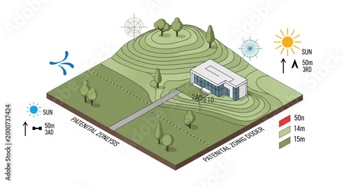 Architectural design with environmental considerations isometric illustration.