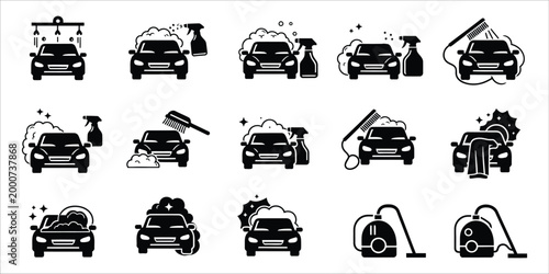 Car wash stages icon set a visual guide to automotive cleaning processes