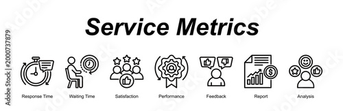 Service Metrics web banner icon vector illustration concept for with icon of Response Time, Waiting Time, Satisfaction, Performance, Feedback, R.