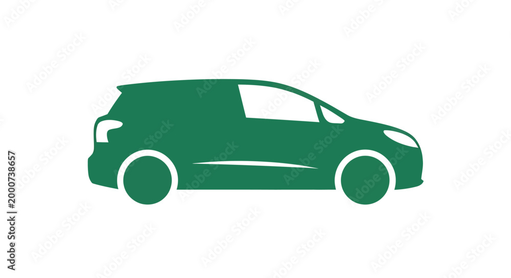 Fototapeta premium Green car silhouette side view icon