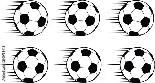 Six sketchy soccer balls in motion isolated on transparent background a dynamic sports illustration