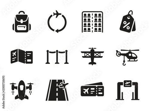 Air Travel Map Signal And Airport Silhouette Icon Set