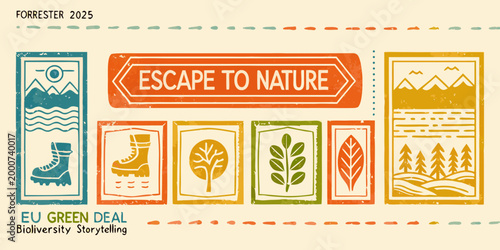 escape to nature banner with colorful outdoor elements and text high quality professional detailed modern