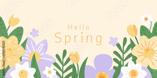 hello spring text with colorful flowers in watercolor style high quality professional detailed modern elegant
