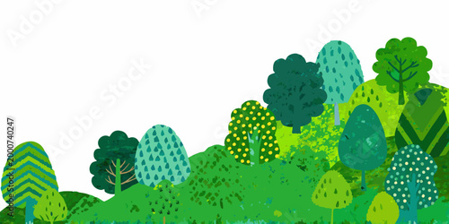 illustration of colorful forest trees with vibrant green foliage on white background high quality professional