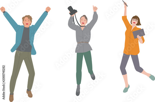 フリーランス、自営業の男性と女性。元気で働くイメージのイラスト。