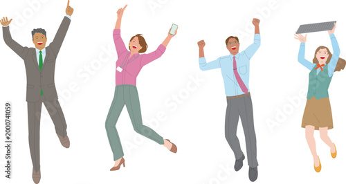 会社員の男性と女性。元気で働くイメージのイラスト。