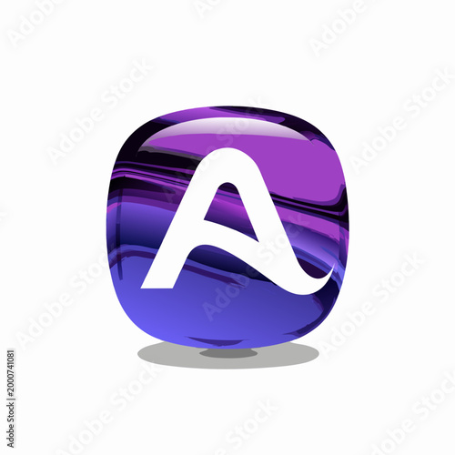 Glossy 3D Letter A Icon with White Capital Alphabet Minimal Modern Button Design