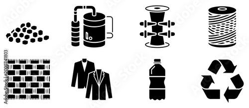 polyester recycling process icon set