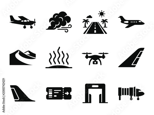 Airport service transport icon set