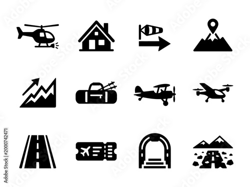 Holiday flight vacation icon set