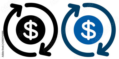 ドルマークの循環アイコン 通貨と資金フローを表すデザイン素材　Dollar Currency Cycle Icon Circular Arrows Money Flow Symbol
