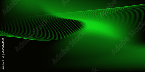 Abstract background using dark green tones on a black background. The lines and curves are like gentle and flowing waves, creating a sense of freshness and energy.Vector Eps 10 illustration