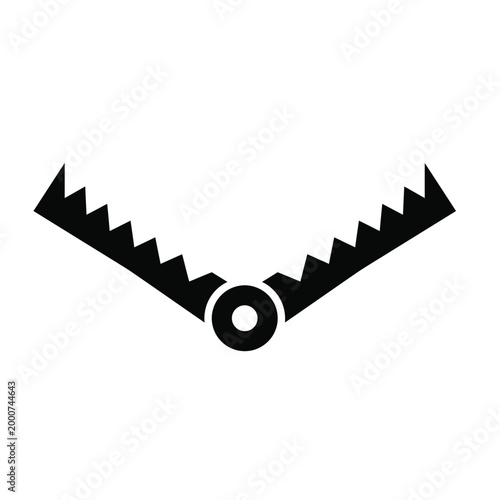Simple black icon of an open animal trap with sharp teeth, ready to capture prey.