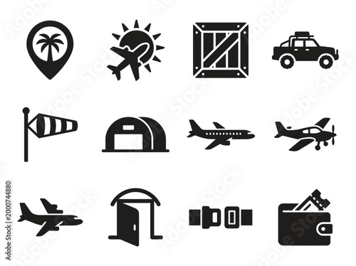 Mountain Aviation And Adventure Flight Silhouette Icon Set
