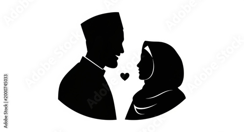Canvastavla Silhouette of a Muslim couple in love, a symbol of marriage and faith