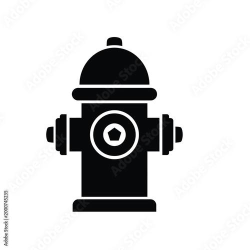 Black silhouette of a fire hydrant, a crucial piece of urban infrastructure for emergency services, isolated on a white background.