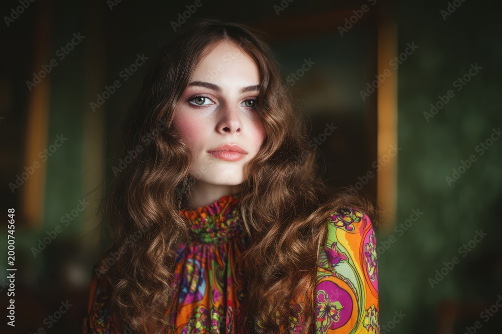 Fototapeta premium Woman retro portrait with wavy hair