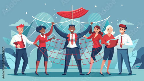 Group of professional people standing in front of a world map grid. Concept for international collaboration, global communication, and corporate networking.