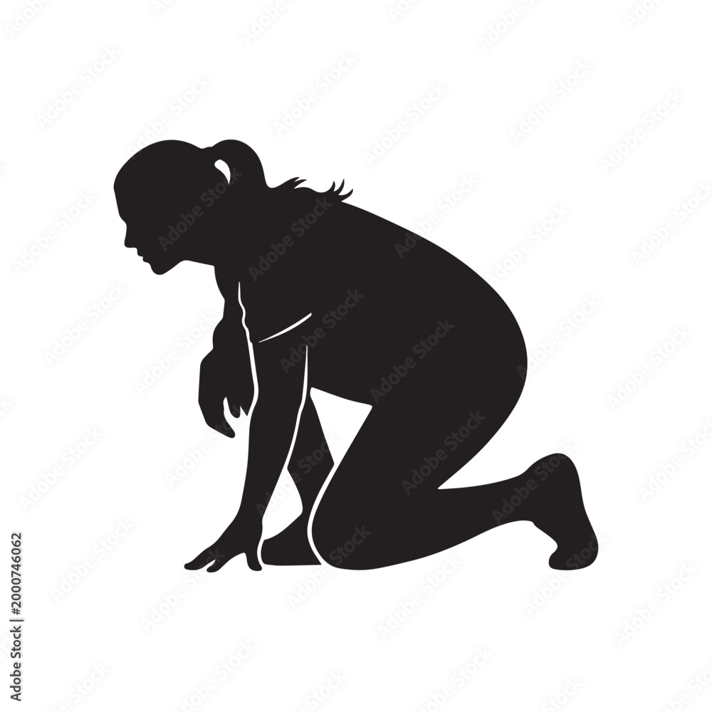 Fototapeta premium Silhouette of an Athletic Woman in a Kneeling Position Doing Fitness Exercises.