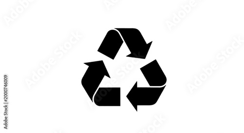 Minimal black silhouette icon, simple flat vector, bold black shape, no, no shading universal recycling symbol icon on a, flat icon style