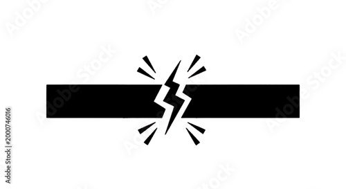 Minimal black silhouette icon, simple flat vector, bold black shape, no, no shading a black icon representing a broken bar or connection with a lightning bolt on a, flat icon style